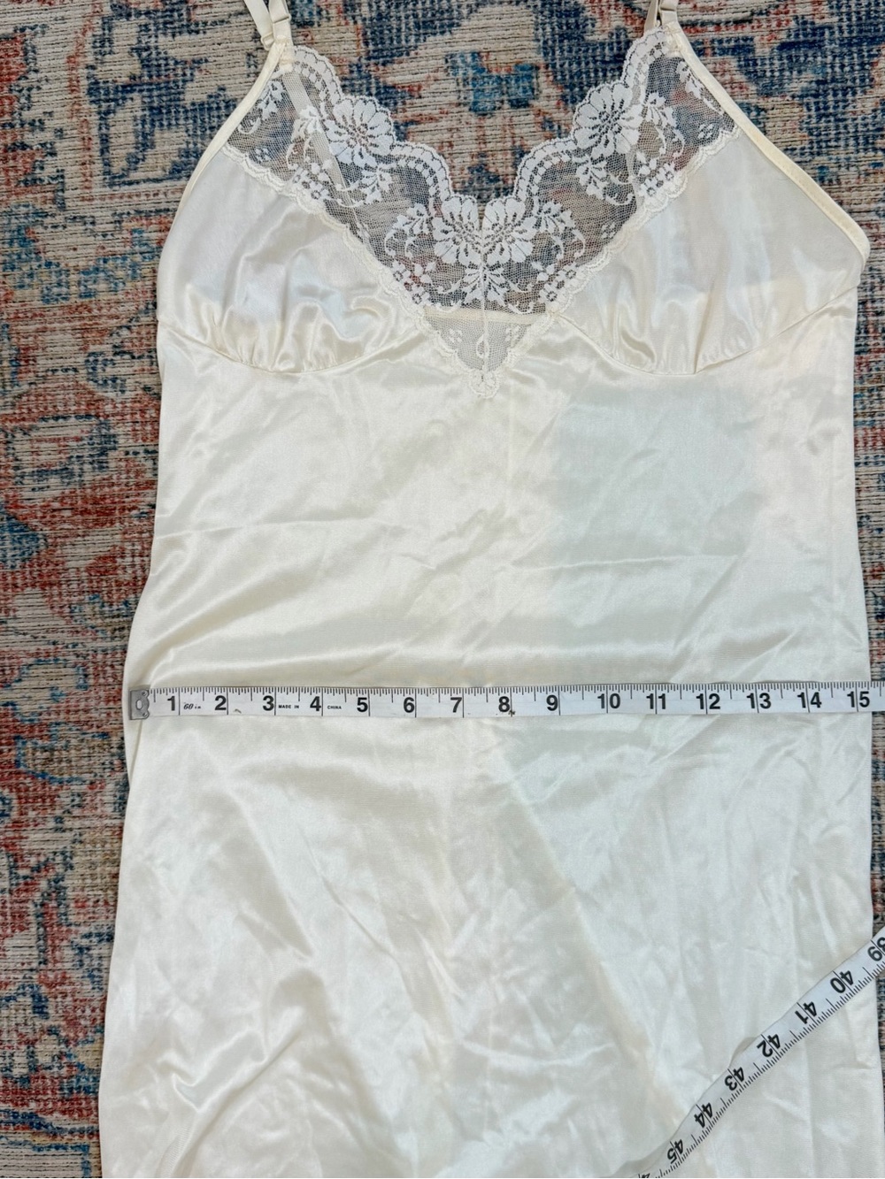 Vintage Ivory Satin Lace Nightgown Slip Dress Romantic Cottagecore Size 32 S - Picture 8 of 11